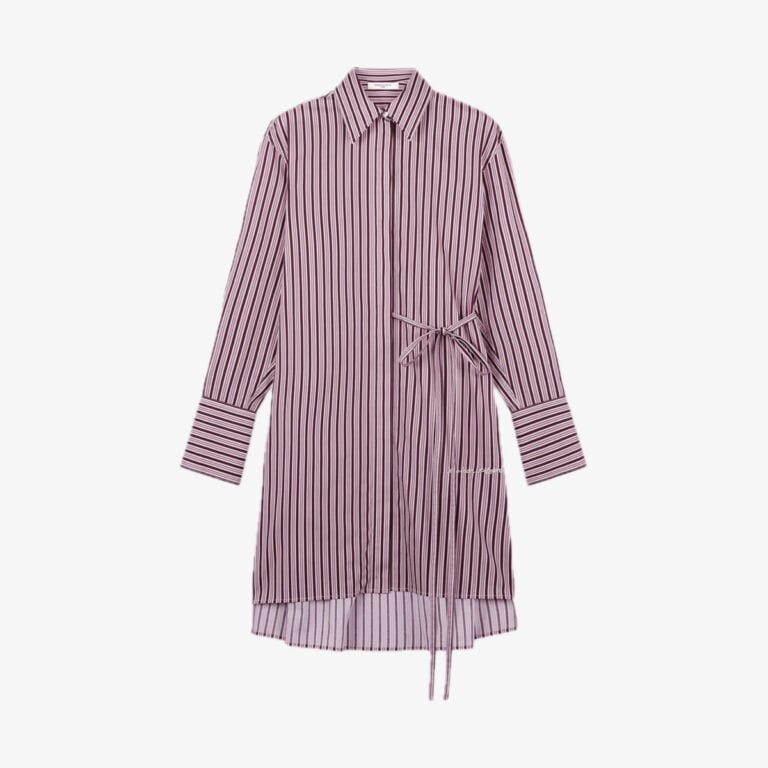 Váy Knee Shirt Dress In Striped Cotton Twill With