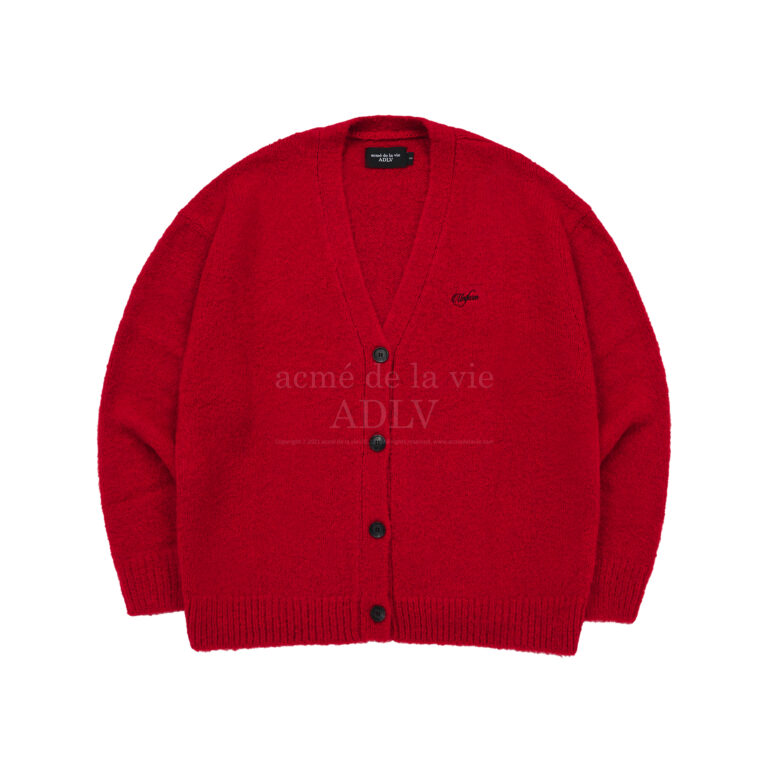 Áo cardigan lettering logo Mohair đỏ