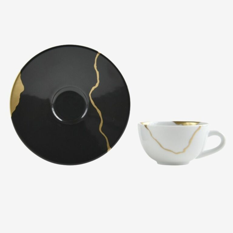Bộ tách espresso và đĩa lót màu đen 100ml KINTSUGI CHARBON
