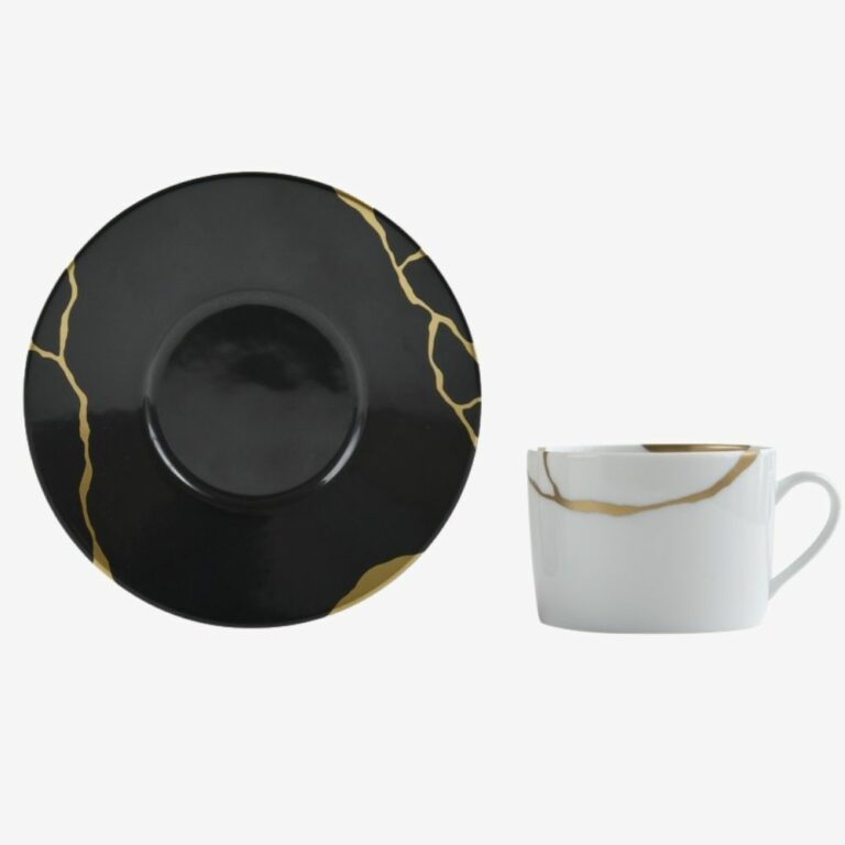 Bộ tách trà và đĩa lót màu đen 150ml KINTSUGI CHARBON