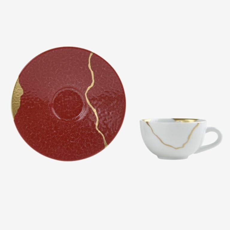 Bộ tách espresso và đĩa lót màu đỏ 100ml KINTSUGI CHARBON