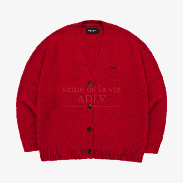 Áo cardigan lettering logo Mohair đỏ