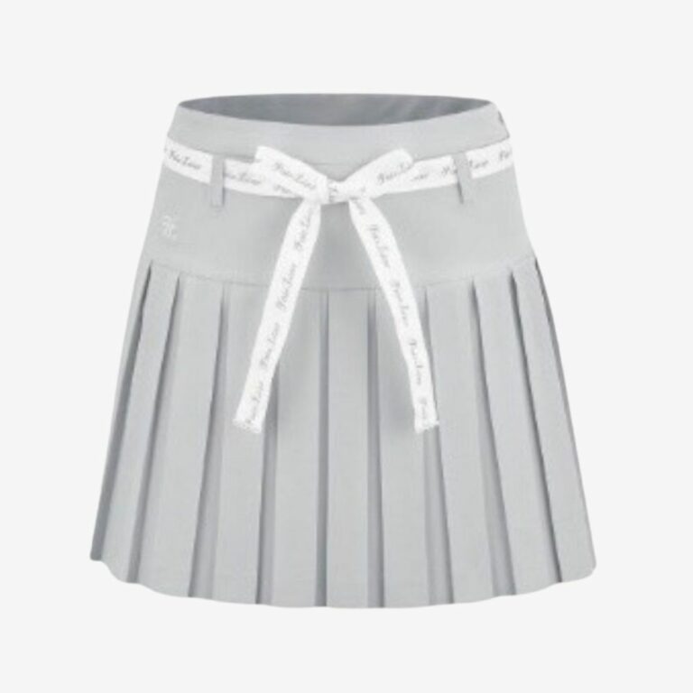 Ribbon Belt High-Waist Double Pleats Skirt