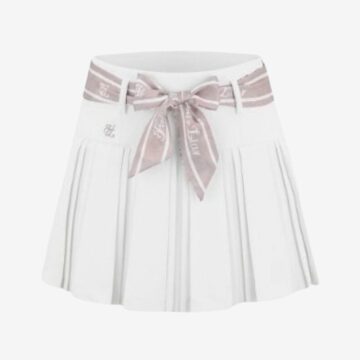 Flower Belt High-Waist Pleats Skirt