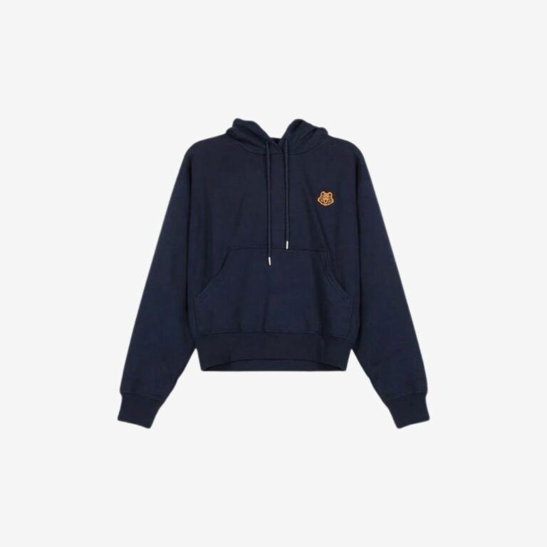 Áo hoodie dài tay rộng rãi có mũ đầu hổ nhỏ màu xanh navy