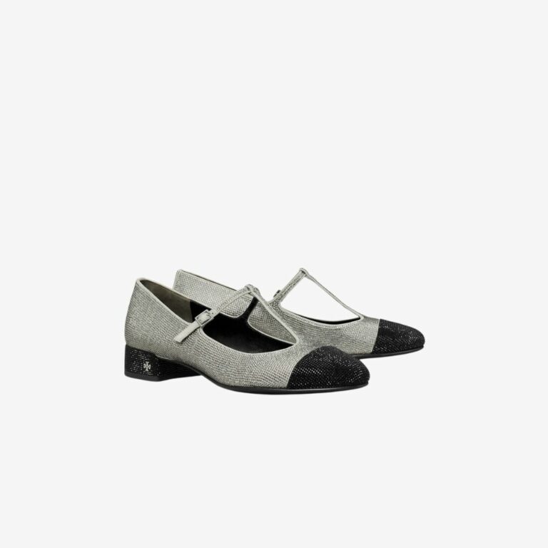 Giày Cap-Toe T Strap Pave Heel Ballet