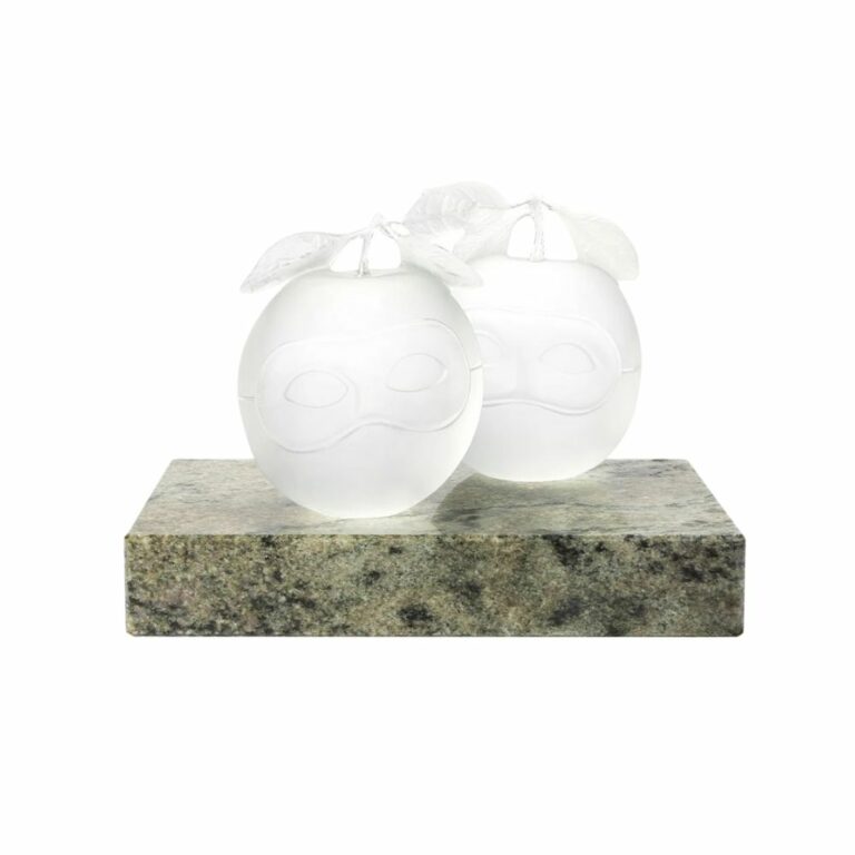 Set Tượng Quả Táo Clear Crystal Size Small Đế Green Granite