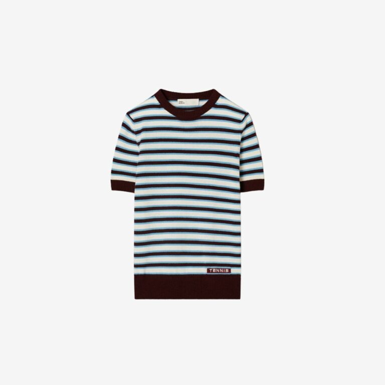 Áo tennis cashmere ngắn tay sọc