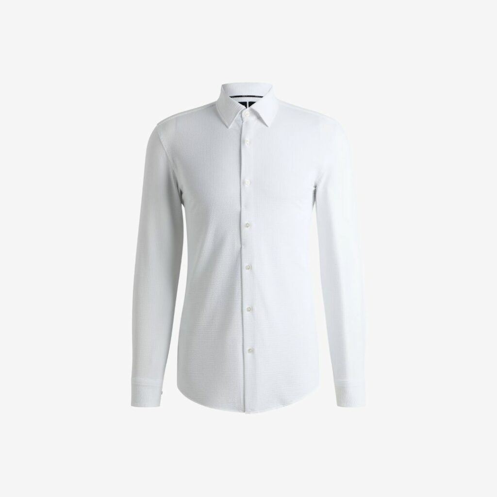 Áo sơ mi dáng slim-fit từ vải seersucker co giãn