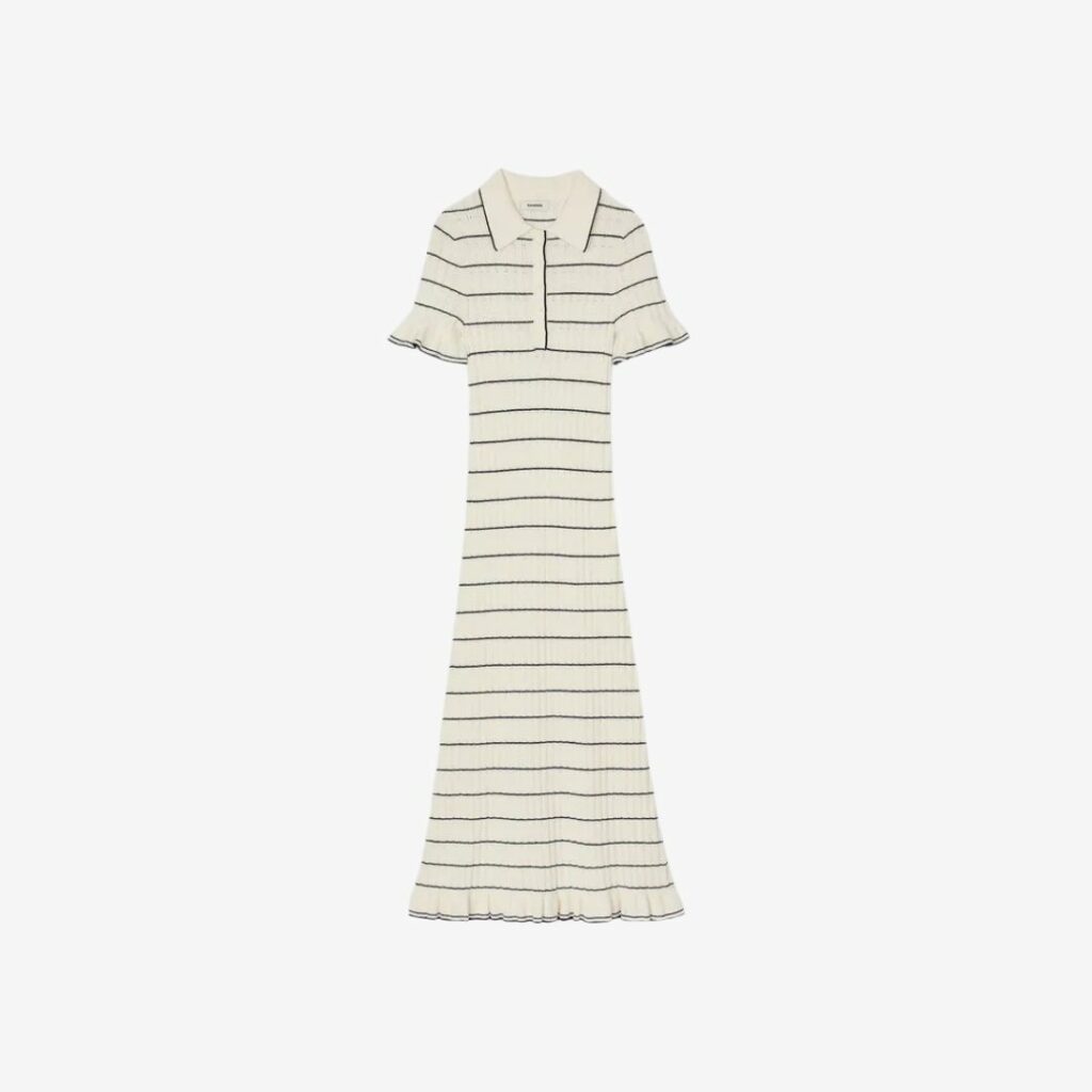 Đầm maxi dệt kim cổ polo