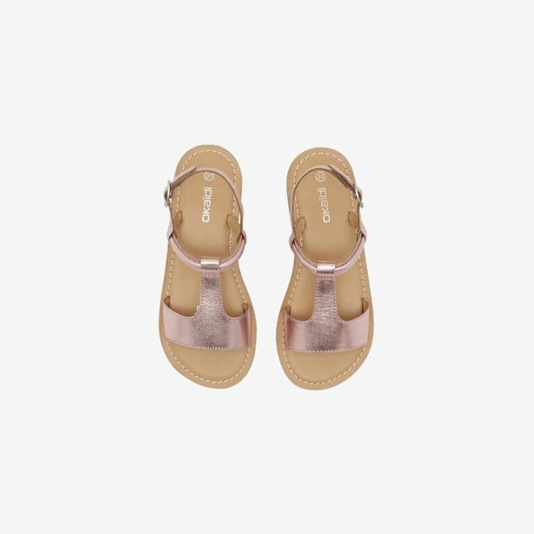 Sandal T-bar da ánh kim cho bé gái