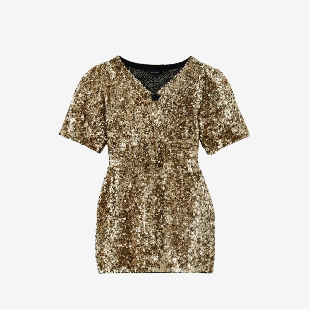Đầm dệt kim cổ chữ V đính sequin