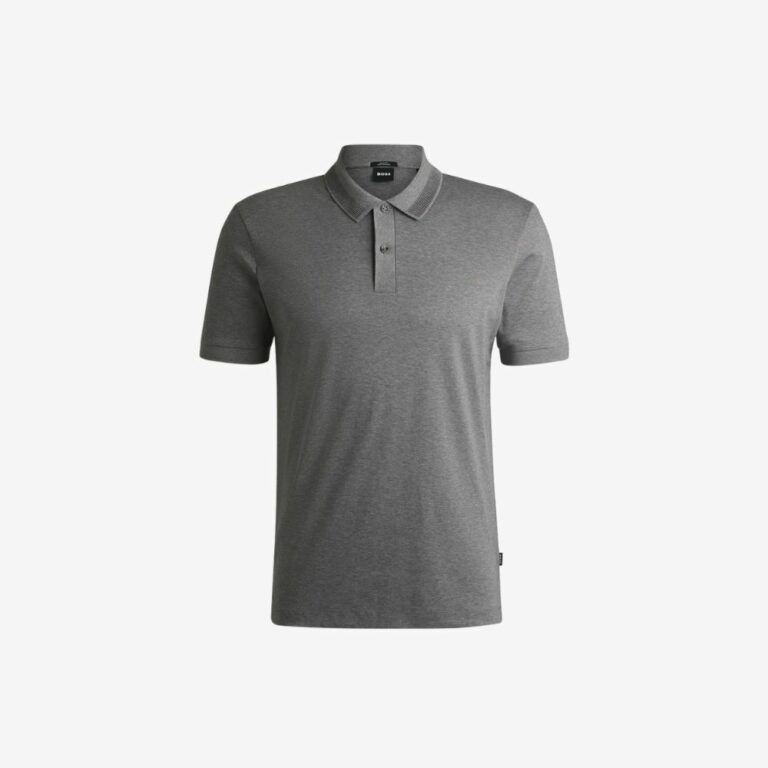 Áo polo dáng ôm slim fit cotton mercerized với viền cổ sọc