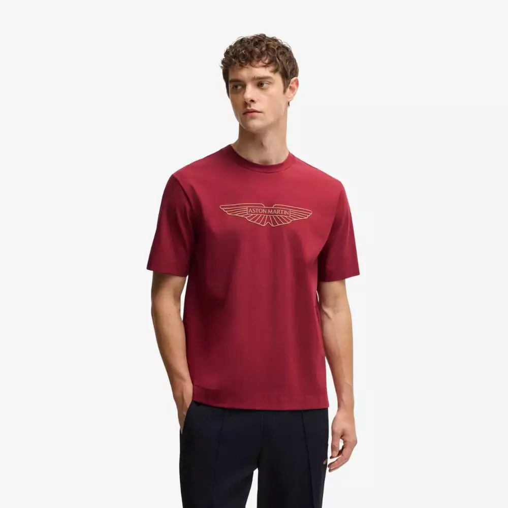 Áo thun cotton co giãn BOSS x Aston Martin với họa tiết logo