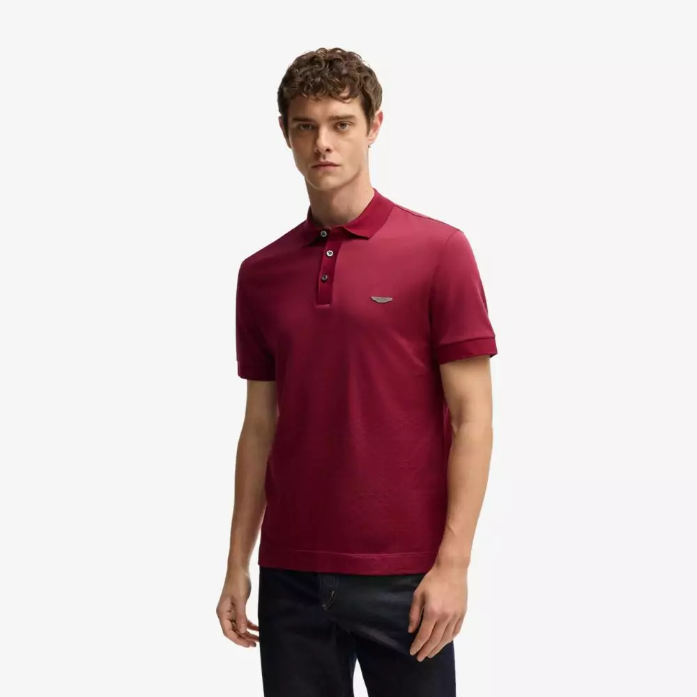 Áo polo vải cotton-lụa với jacquard degradé BOSS x Aston Martin
