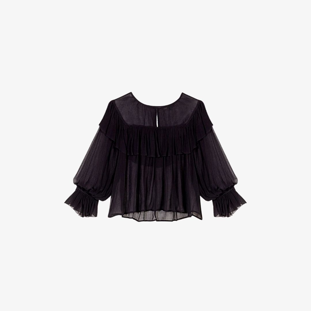 Áo Chiffon ruffle xếp nếp