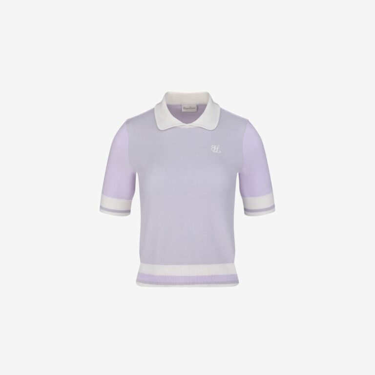 Áo polo cropped đan màu khối