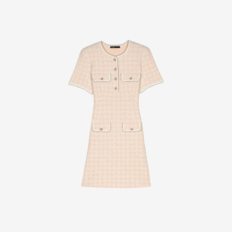 Đầm ngắn dệt kim hiệu ứng vải tweed