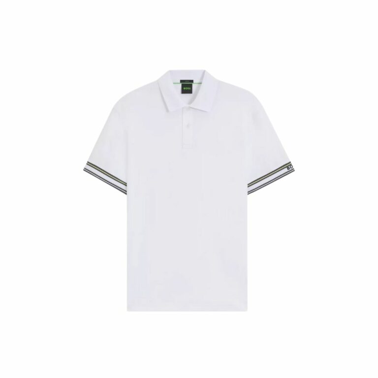 Áo polo slim-fit vải cotton, viền tay sọc