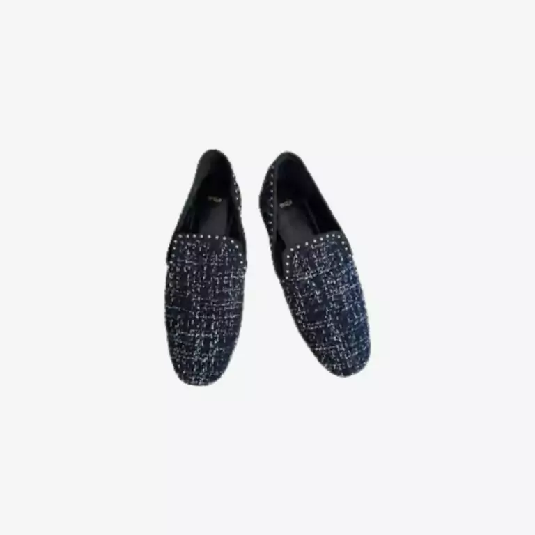 Giày lười vải tweed xanh navy