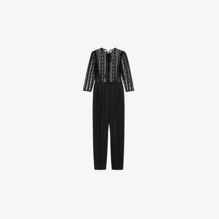 Jumpsuit len pha ren xếp ly màu đen