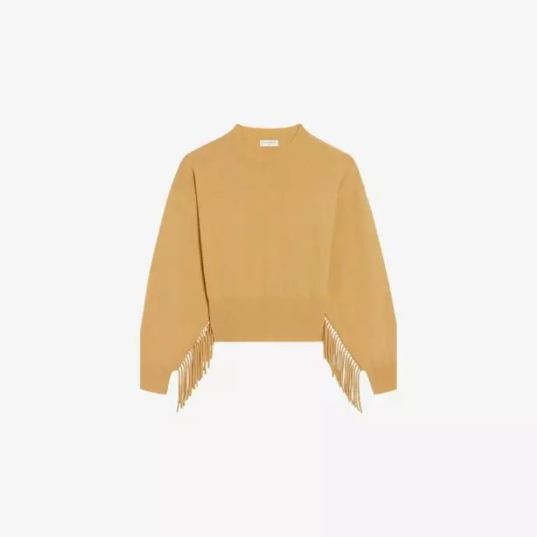Áo len và cashmere vàng tua rua