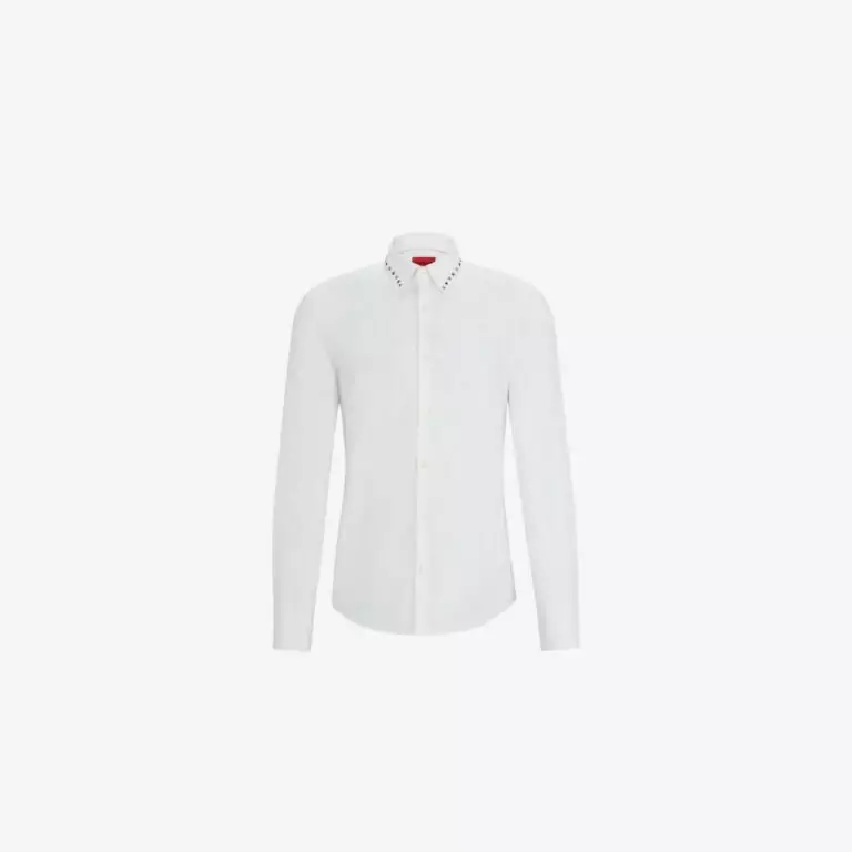 Áo sơ mi dáng ôm slim fit cotton co giãn với cổ áo đính đinh tán