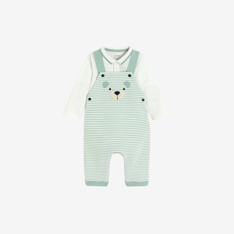 Bộ yếm sọc xanh cotton kèm áo liền