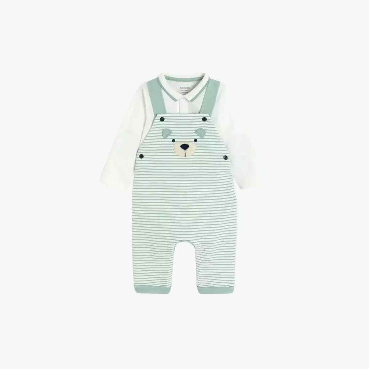 Bộ yếm sọc xanh cotton kèm áo liền