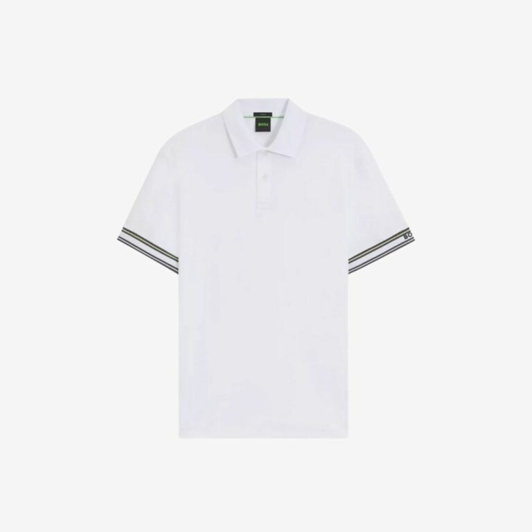 Áo polo slim-fit vải cotton, viền tay sọc