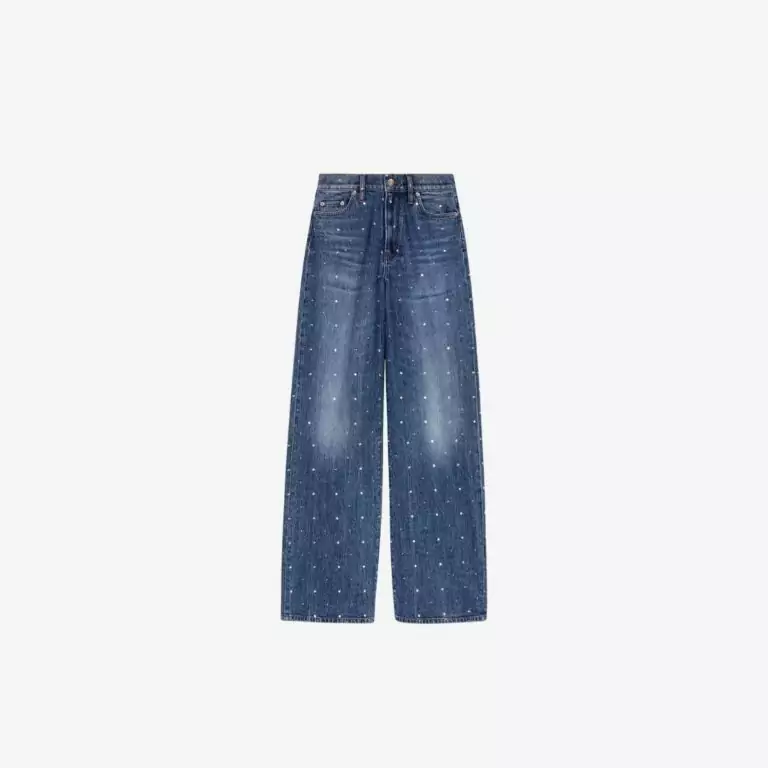 Quần jeans denim rộng có đinh tán