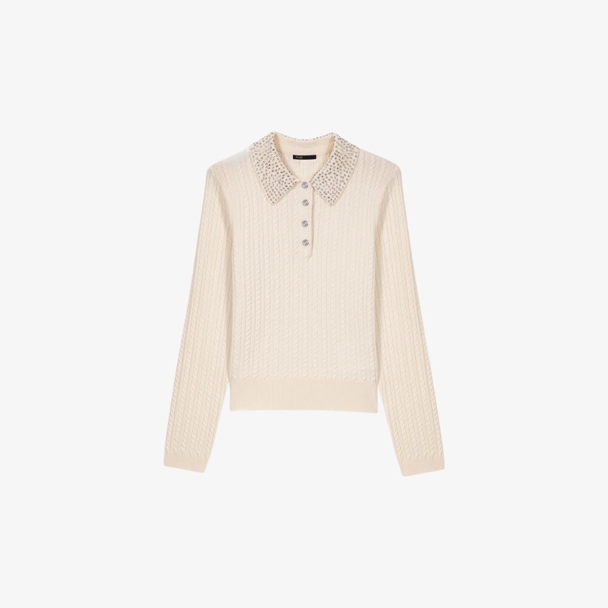 Áo polo len cổ đính đá