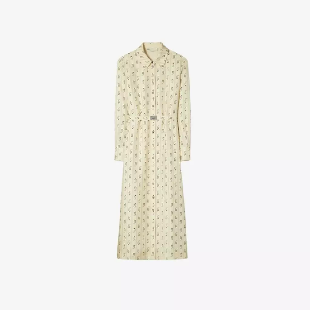 Đầm sơ mi lụa in họa tiết