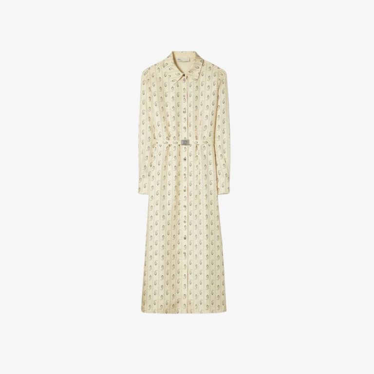 Đầm sơ mi lụa in họa tiết