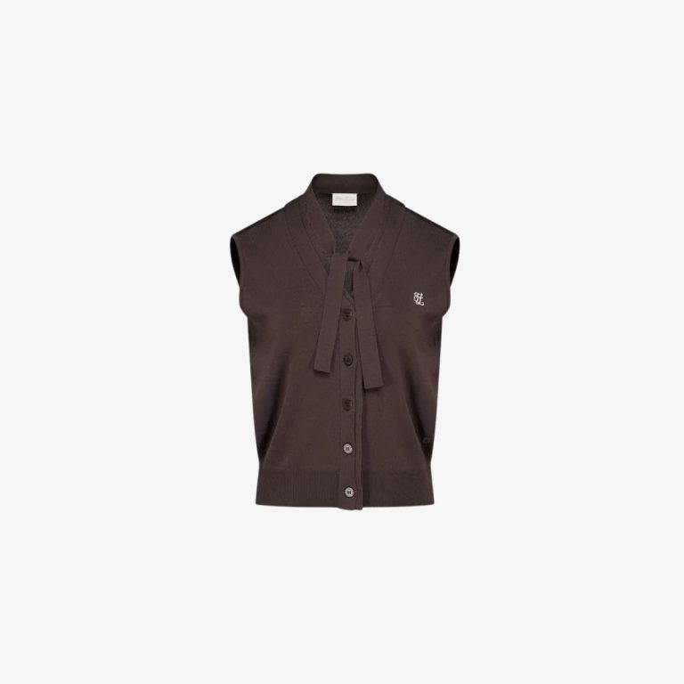 Áo gile dệt kim khuy lệch thắt nơ