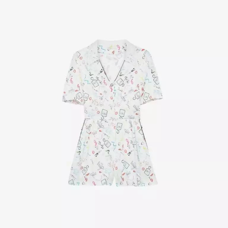 Jumpsuit cộc tay họa tiết màu sắc