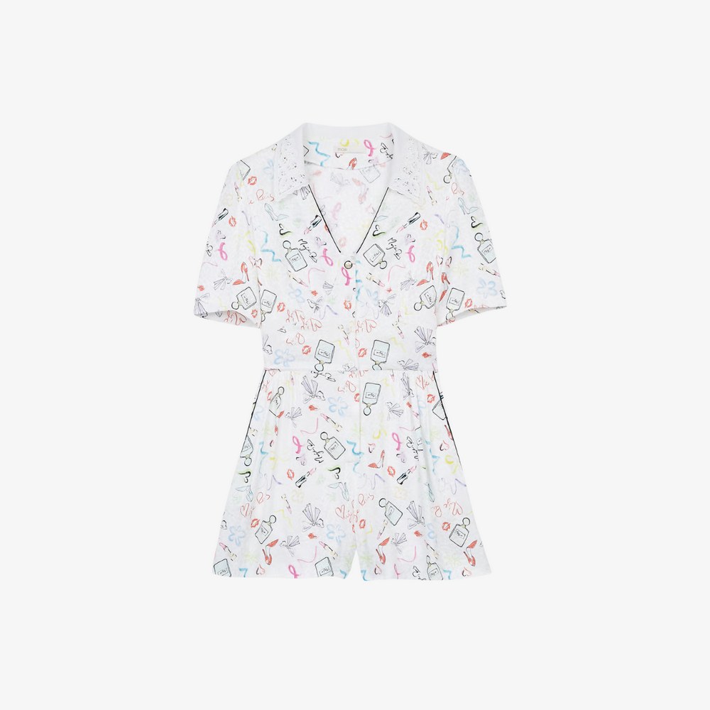 Jumpsuit cộc tay họa tiết màu sắc