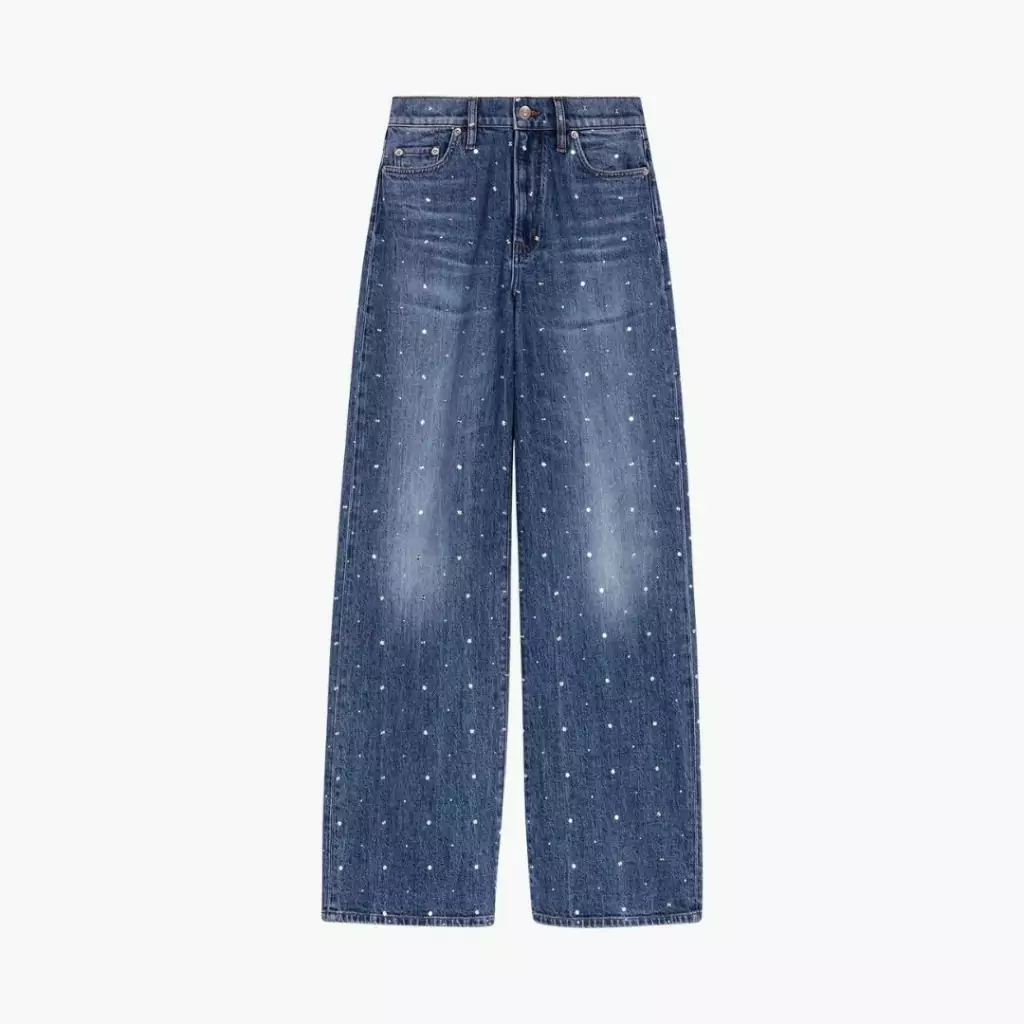 Quần jeans ống rộng đinh tán