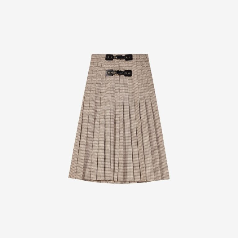 Chân váy midi xếp ly caro