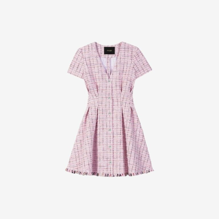 Đầm ngắn tweed ôm eo viền tua rua