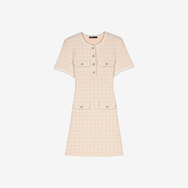 Đầm ngắn dệt kim hiệu ứng vải tweed