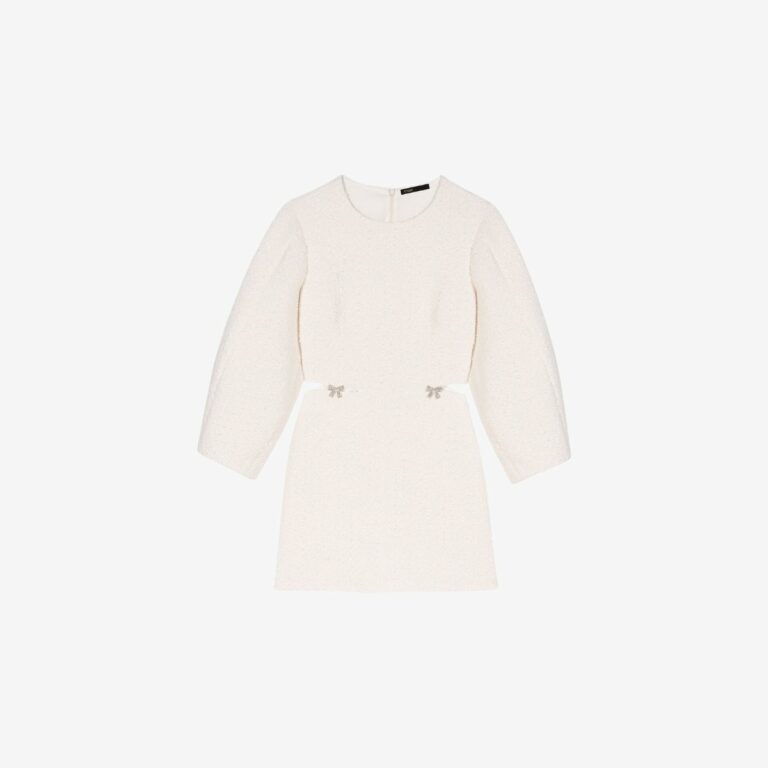 Váy ngắn tay phồng vải tweed