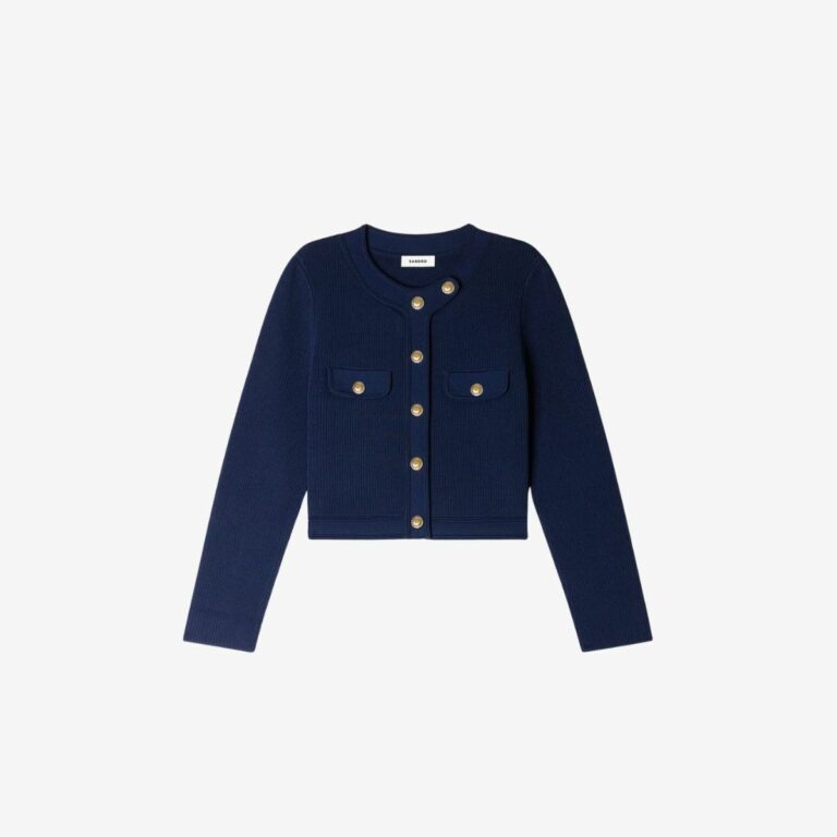 Áo len cardigan dệt kim ngắn có gân