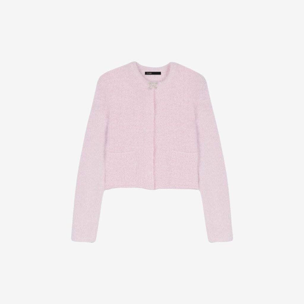 Áo len cardigan đính nơ đính đá quý