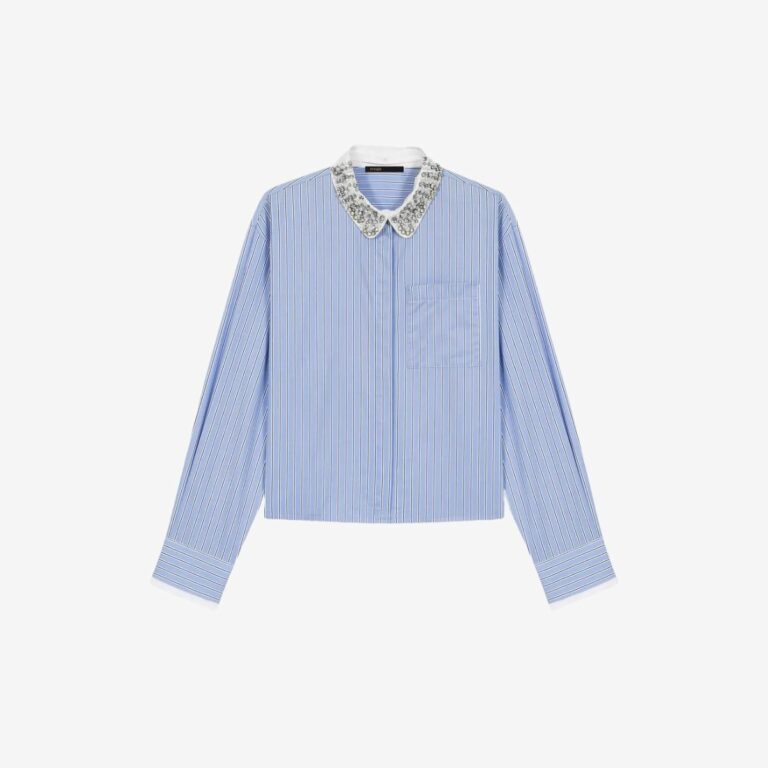 Áo sơ mi gắn cổ áo đính đá có thể tháo rời