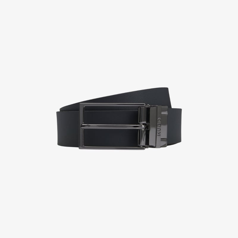 Thắt lưng da với đai giữ khắc logo màu gunmetal