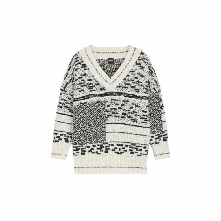 Áo len cotton pha dệt họa tiết jacquard