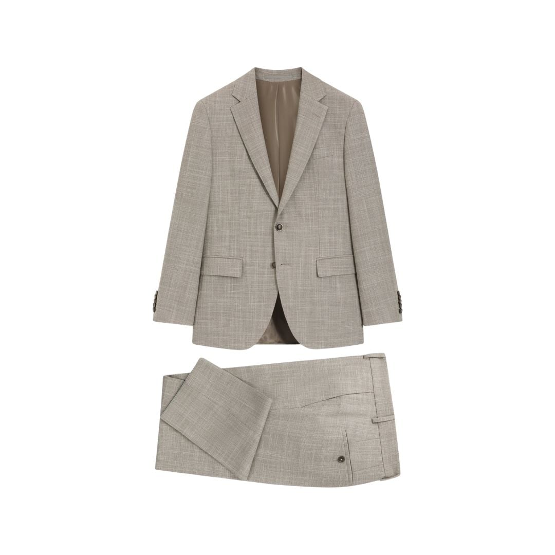 Bộ suit 2 món đồ dáng slim-fit vải len pha lụa có họa tiết