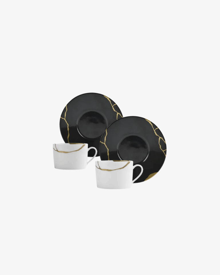 Bộ 2 cốc và đĩa Kintsugi Charbon