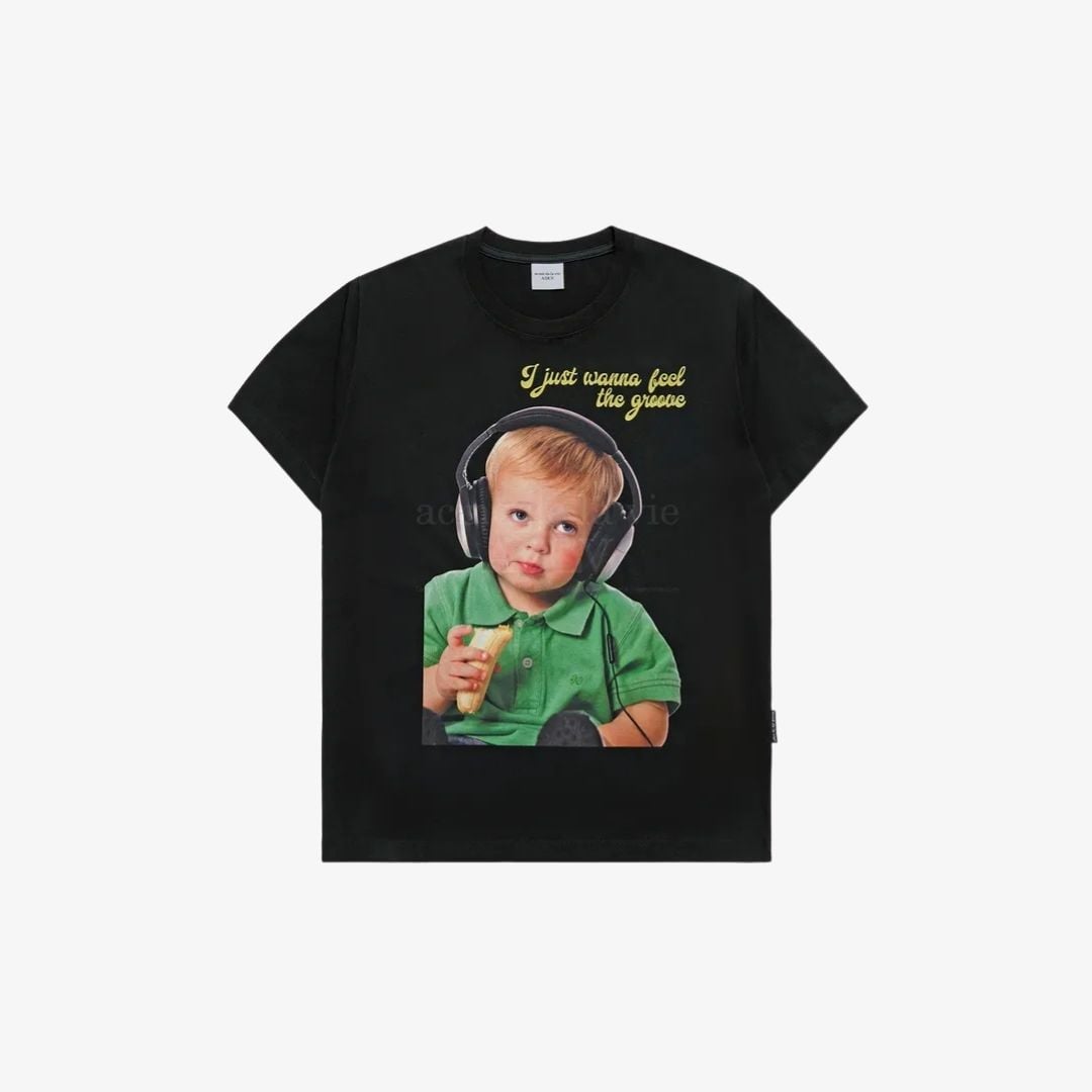 Áo Thun ADLV Baby Face Headset Boy Lettering Đen